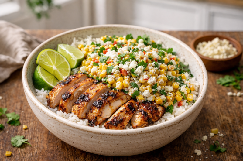 Street Corn Chicken Rice Bowl